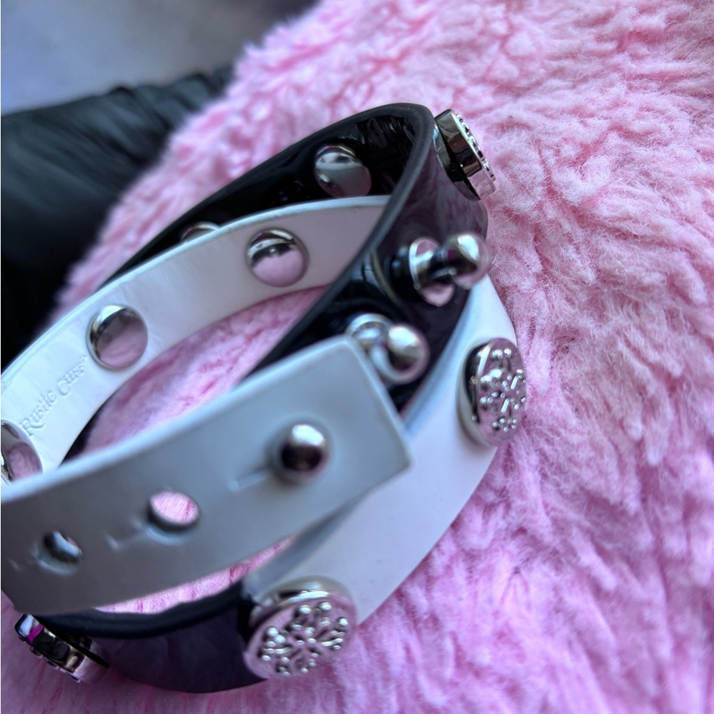Rustic Cuff Black and White Studded Bracelet - Picture 4 of 6